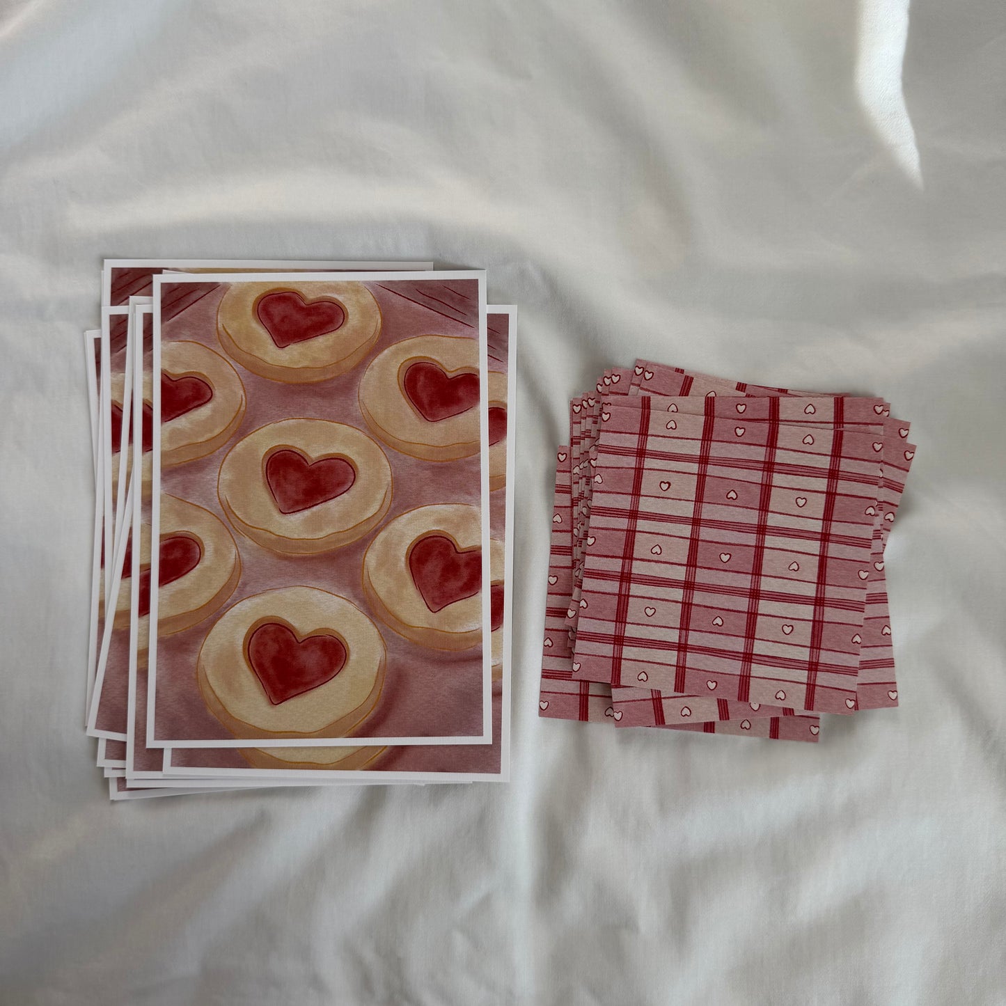 A 5x7 baked cookies art print paired with a matching 4x4 dainty patterned print in red ones.