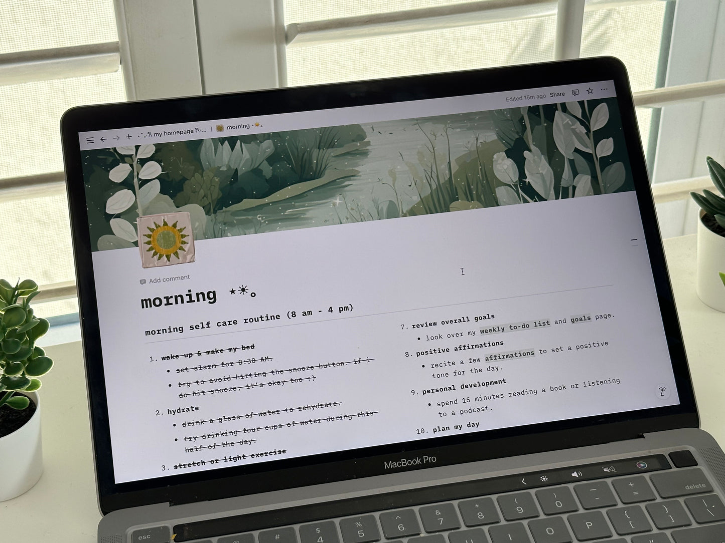 morning & evening routine - sage green themed notion template