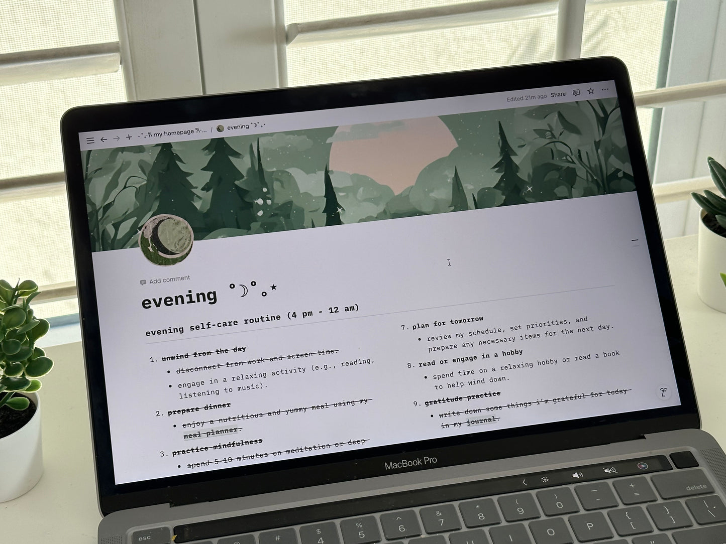 morning & evening routine - sage green themed notion template