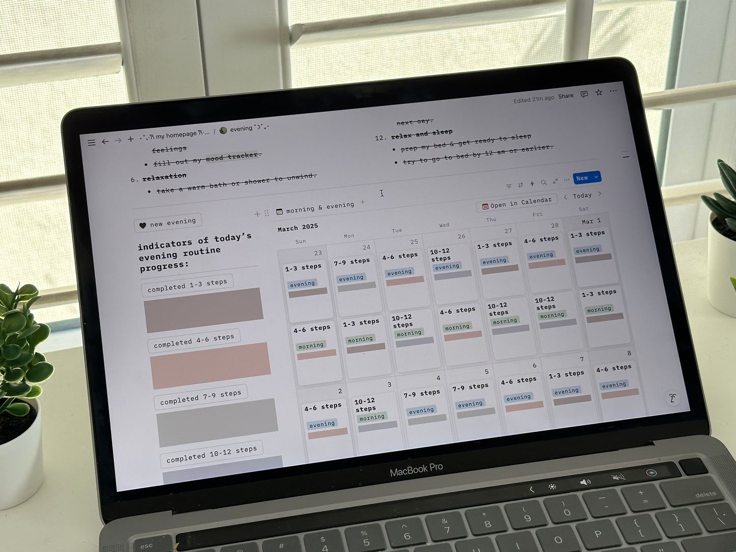 morning & evening routine - sage green themed notion template