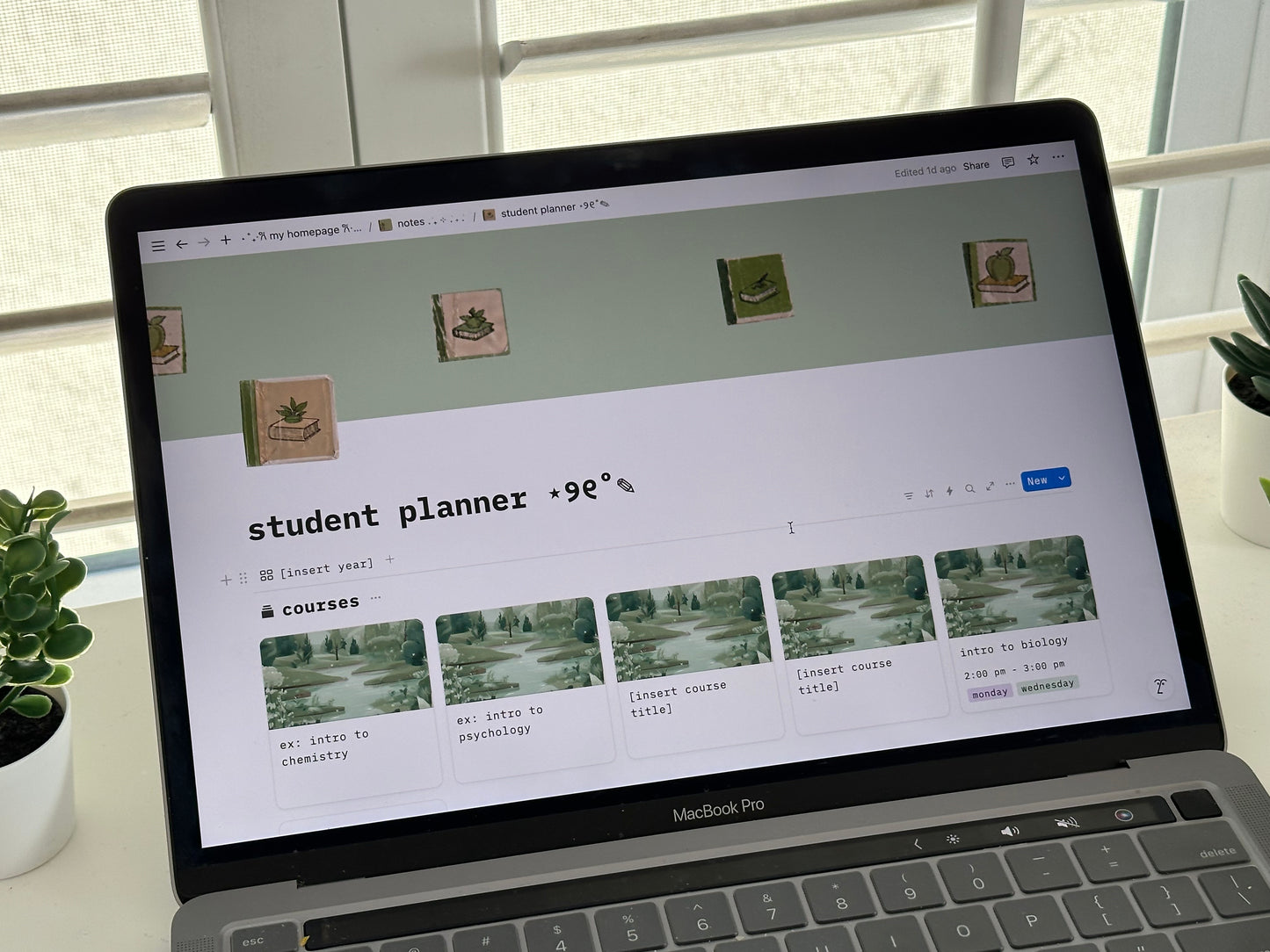 student planner - sage green themed notion template
