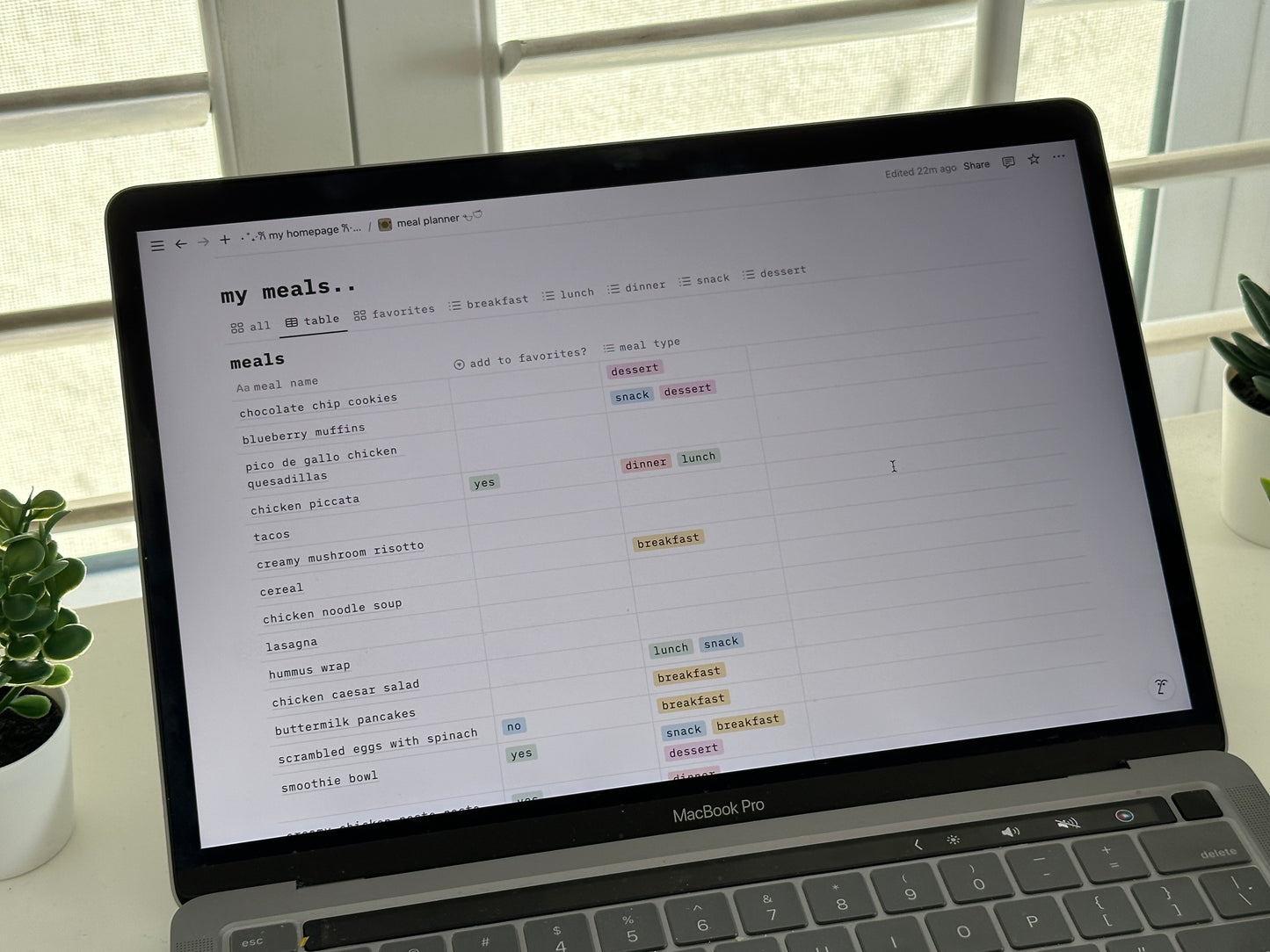 meal planner - sage green themed notion template