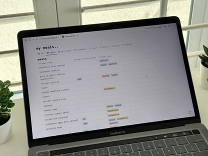 meal planner - sage green themed notion template