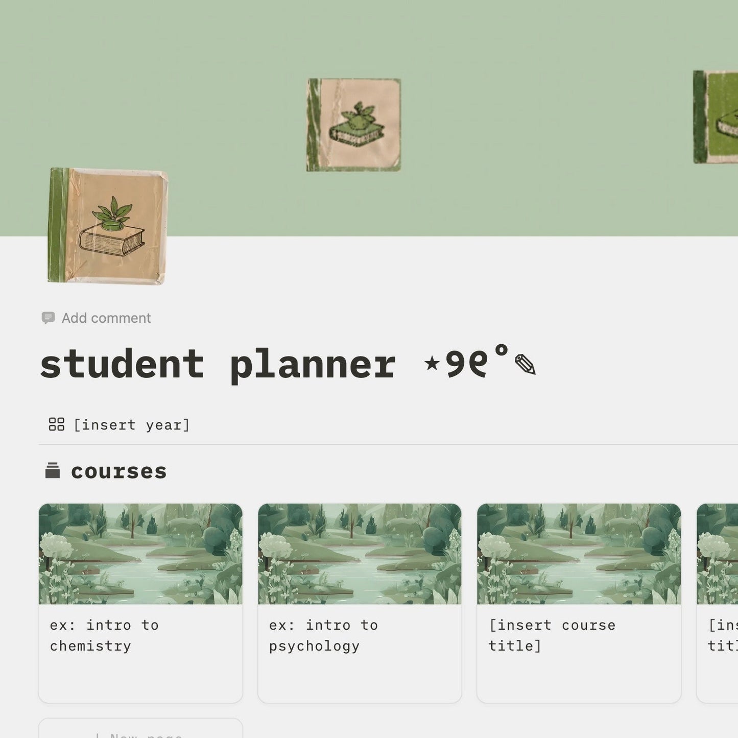 student planner - sage green themed notion template