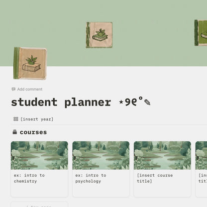 student planner - sage green themed notion template