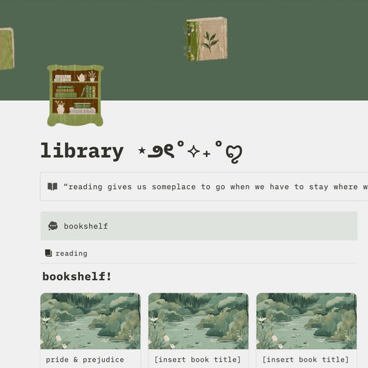 library - sage green themed notion template