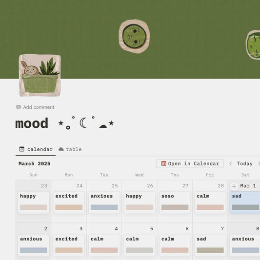 mood tracker - sage green themed notion template