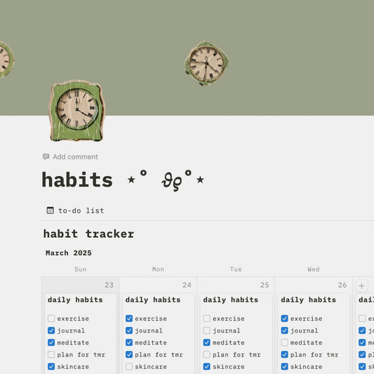 habits tracker - sage green themed notion template