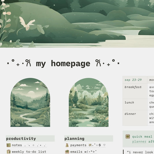 all-in-one sage green themed notion template